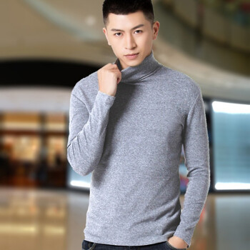 潮流体恤衫男士春秋装打底衫男生内搭上衣浅灰色高领2xl150斤左右穿