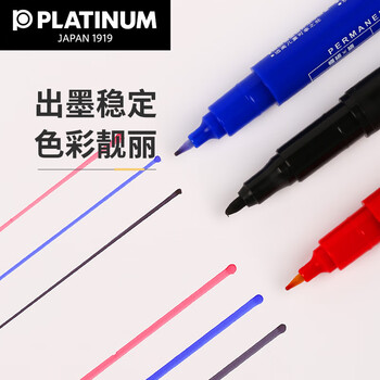 白金（PLATINUM）钢笔CPM-122粗细双头记号笔光盘油性笔绘图勾边勾线笔 10支盒装 黑色