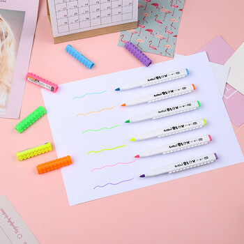 【开学必备】旗牌（Shachihata）BLOX系列可拼接糖果记号考试标记重点水性笔软芯笔荧光笔 0.4-4.0mm 荧光粉 KTX-FF