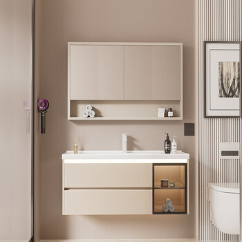 toty奶油风新款浴室柜卫生间洗手盆洗脸盆柜组合陶瓷一体盆洗漱台盆柜