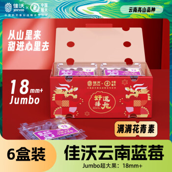 佳沃（joyvio）云南当季蓝莓大果18mm+ 6盒装 约125g/盒 新鲜水果