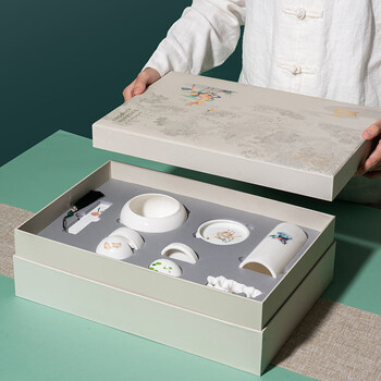 得力（deli）文房四宝高档礼盒墨碟笔筒印泥台全套风水摆件文房配件 白瓷佳节生日礼物送领导客户长辈