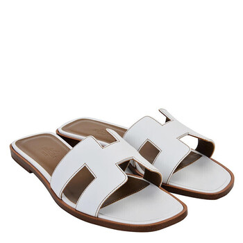 爱马仕hermes白色牛皮经典h型女士凉拖鞋白色375