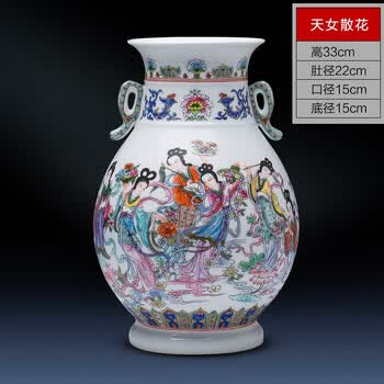 景徳鎮 粉彩 粉彩人物画 京东 - 中国 唐物 大型花瓶 高45cm 色絵磁器
