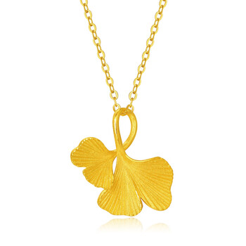 gzuan古钻  三生有幸 黄金吊坠足金999银杏叶女(配s925银项链)zhjd
