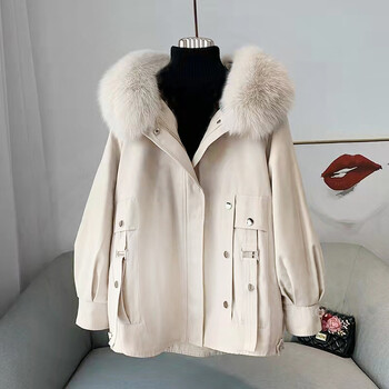 小个子大码女派克服獭兔毛内胆带毛女士洋气可拆卸派壳服加绒加厚短款