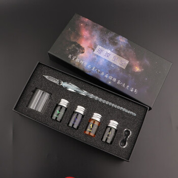 侧目大钻玻璃笔星空蘸水钢笔水晶笔古风彩墨流沙笔学生网红生日礼品盒