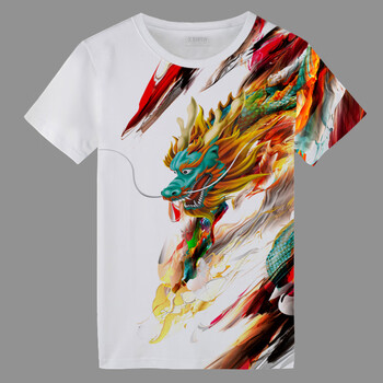 fanqi有龙图案的衣服龙图案t恤短袖中国风冰丝速干过肩龙半截袖夏季