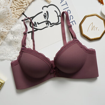 莫莲娜无痕小胸聚拢加厚显大内衣女无钢圈上托调整型文胸套装 紫红色
