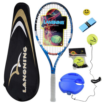 朗宁网球拍碳素复合一体男女初学者单人训练套装 训练器和2个带线网球 网球拍白蓝(碳复合)