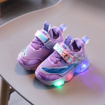 女孩网鞋中小童发光鞋女童亮灯鞋春秋款儿童运动鞋紫色28码内长17cm