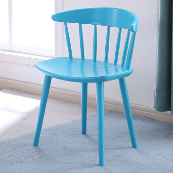 致泽北欧家用实木餐椅子 现代简约书房餐厅靠背扶手椅 日式复古温莎椅 浅蓝色