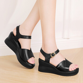 头层牛皮凉鞋女2022夏季新款真皮ins潮坡跟女鞋子时尚百搭舒适沙滩鞋