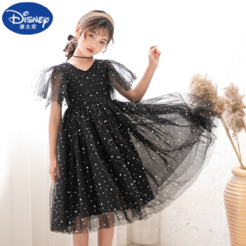 迪士尼（DISNEY） 女童连衣裙新款2023夏季超仙公主裙星星网纱儿童裙子 黑色 170cm