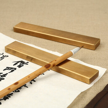 弘梅 黄铜对镇镇尺 镇纸铜大号简约双支装文镇毛笔架 文房四宝礼品把玩铜器摆件镇尺子 弘梅 黄铜对镇镇尺 镇纸铜大号简约双支装文镇毛笔架 文房四宝礼品把玩铜器摆件镇尺子