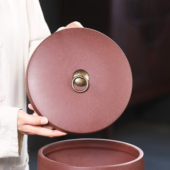 金镶玉宜兴紫砂茶叶罐紫 洱茶饼密封大号陶瓷罐 直筒复古茶叶罐 金镶玉宜兴紫砂茶叶罐紫 洱茶饼密封大号陶瓷罐 直筒复古茶叶罐