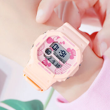 迪士尼disney手表男女儿童小学初中生电子表潮流时尚耐用防水夜光闹钟