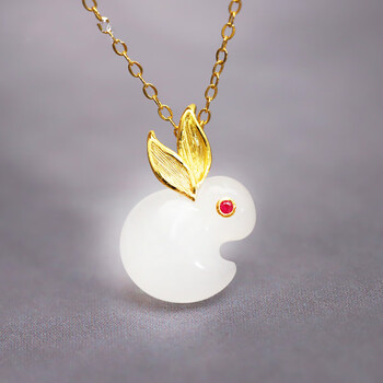 【吉祥玉兔】黄金金镶玉兔吊坠 足金0字约2