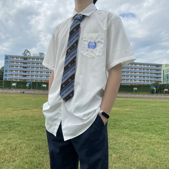 潘特维拉航海衬衫男款dk制服设计短袖刺绣衬衫学生短袖有刺绣不含领带