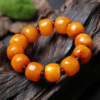 金绞蜜无优化原石老蜜蜡琥珀桶珠手链手串男款附证书