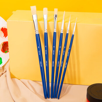 得力（deli）猪鬃水粉画笔6支装弹性佳油画厚画法美术颜料画笔学生初学者美术专用73922