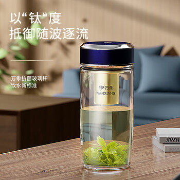 万象（WANXIANG）银离子抗菌单层玻璃杯商务高档水杯便携车载茶杯TU56夜光蓝470ml
