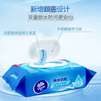 维达（Vinda） 纯水湿巾80片柔软亲肤无刺激湿巾卫生纸*6包VW1027+手帕纸1包