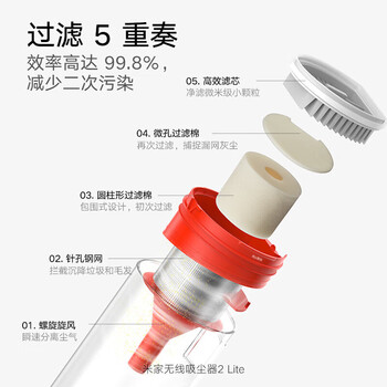 小米无线吸尘器2Lite 吸尘器家用升级旋风风道 持久澎湃吸力 轻量省力二合一