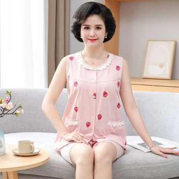 美樱宜中老年人夏季睡衣女纯棉妈妈背心六分裤加大码加肥宽松家居服