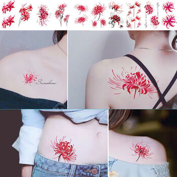 彼岸花纹身贴n彼岸花纹身贴防水女泫雅风手 彩色直线简约手指古风小