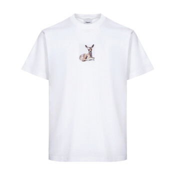博柏利/巴宝莉 BURBERRY 男款棉质圆领短袖T恤宽松版白色鹿印花 80223701 M码