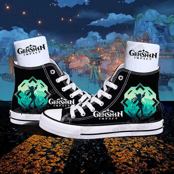 旋昱新款原神联名鞋子钟离魈甘雨温迪游戏周边二次元动漫高帮帆布鞋黑