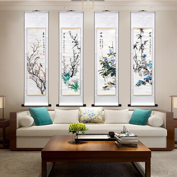 手绘真迹字画国画中堂画 卷轴挂画装饰画 14胡开喜春夏秋冬花鸟四条屏