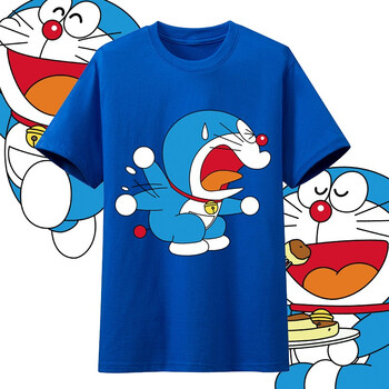 可爱小叮当短袖哆啦a梦t恤机器猫图案亲子装衣服大码体恤宽松慌乱的哆
