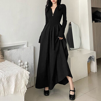 女装>连衣裙>睿澈>睿澈高个子及踝长裙sp御姐风连衣裙气质黑色针织