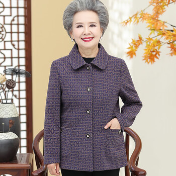 何乐6070岁老人穿的长袖衣服女秋季奶奶薄外套秋装外套老人春秋薄紫色