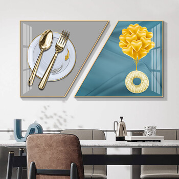 米囹梯形餐厅装饰画现代简约厨房饭厅背景墙挂画轻奢风壁画创意个性