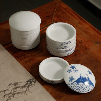 漢墨 手绘白瓷墨碟 五层国画水彩颜料陶瓷调色盘 文房四宝调色碟水碟墨池砚台