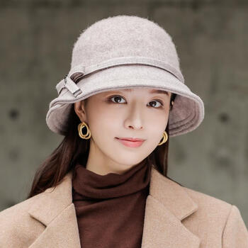 气质名媛帽子秋冬 渔夫帽子女秋冬季羊毛呢韩版保暖英伦洋气盆帽休闲