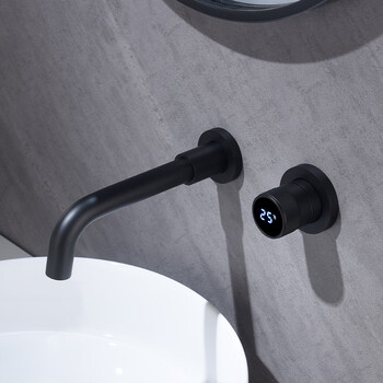 可旋转全铜暗装入墙面盆水龙头黑色墙出冷热水嵌入式洗脸台盆龙头