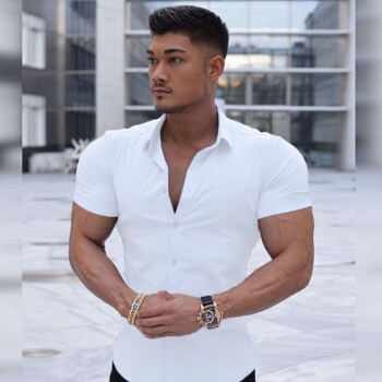 t恤男衬衫高弹力速干肌肉型男兄弟健身衣紧身衣大码白色xl160斤170斤