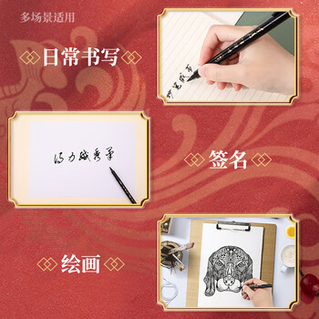 得力(deli)黑色极细纤秀笔秀丽笔毛笔练字笔 软笔签名学生成人书法练习笔开学礼物12支/盒 开学文具