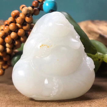 慈心缘和田玉脂白新疆弥勒佛吊坠玉质细腻温润男女玉坠项链挂件玉牌