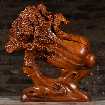 花梨木雕大白菜大号摆件百财雕刻招财家居办公实木实木工艺品 大白菜