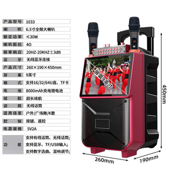 华宝1033蓝牙版双话筒广场舞音响显示屏户外手提k歌音箱家用一体机家用卡拉ok唱歌广场舞