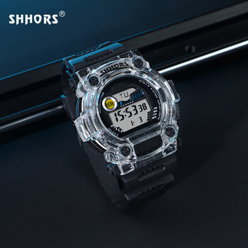 圣猴时(shhors)电子手表半透明七彩闪光夜光计时闹钟圆形大表盘青少年