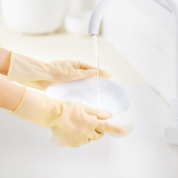 茶花 巧护舒适手套【均码】1双装 乳胶家务手套 厨房洗碗刷碗洗衣服