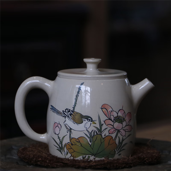 执尘记红河建水紫陶无釉磨光白泥名家用全手工彩填复古风高温烧制执尘