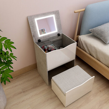 嘉际床头柜梳妆台一体卧室40宽50cm床边超窄翻盖小型迷你化妆桌布纹灰