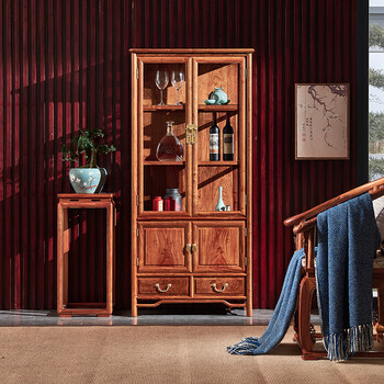 乾明苑红木家具非洲花梨学名刺猬紫檀实木酒柜展示柜间厅柜新中式素面